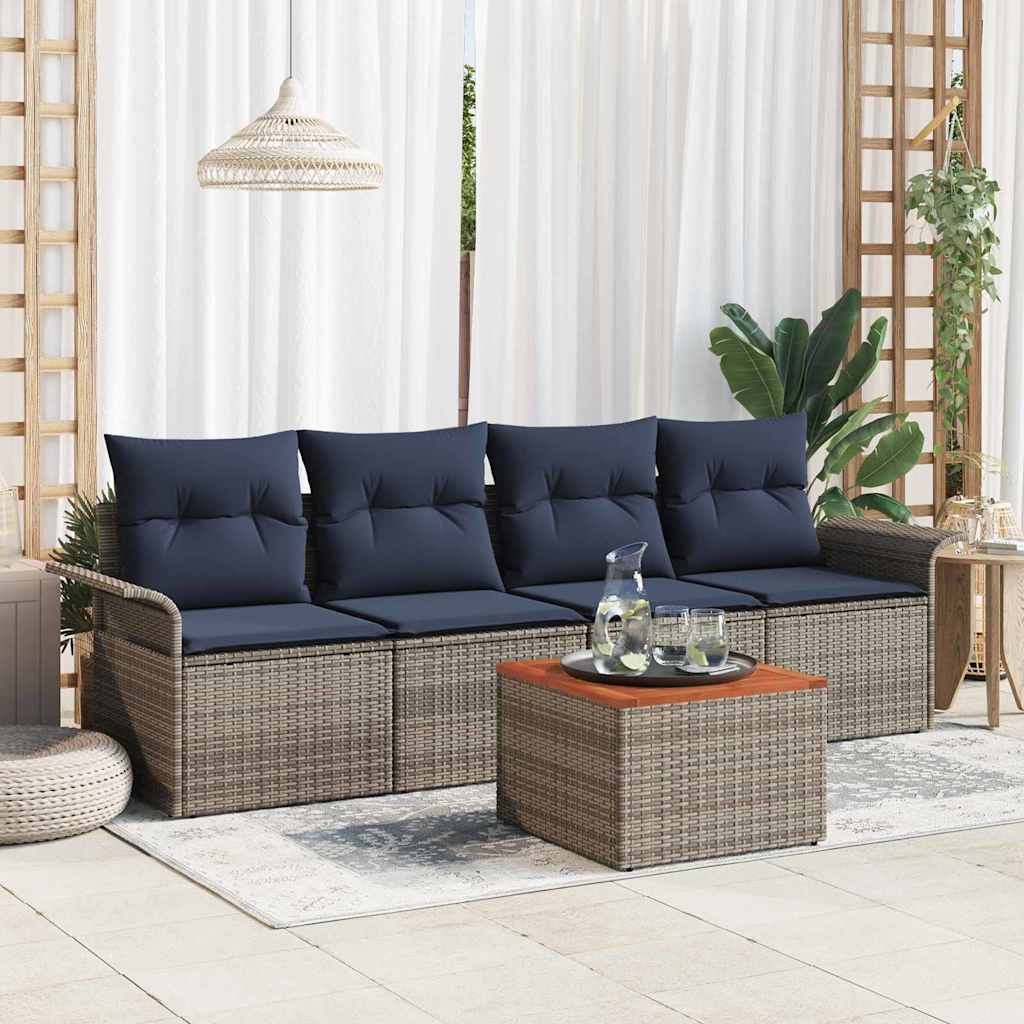 Gartensofa-set mit Kissen 5 pcs Grau Poly-Rattan