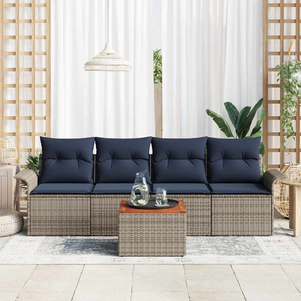 Gartensofa-set mit Kissen 5 pcs Grau Poly-Rattan