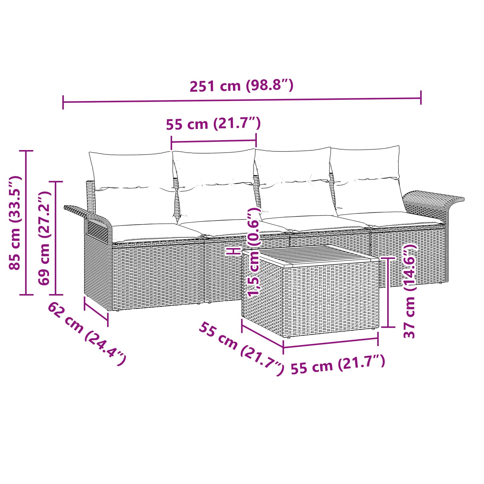 Gartensofa-set mit Kissen 5 pcs Schwarz Poly-Rattan