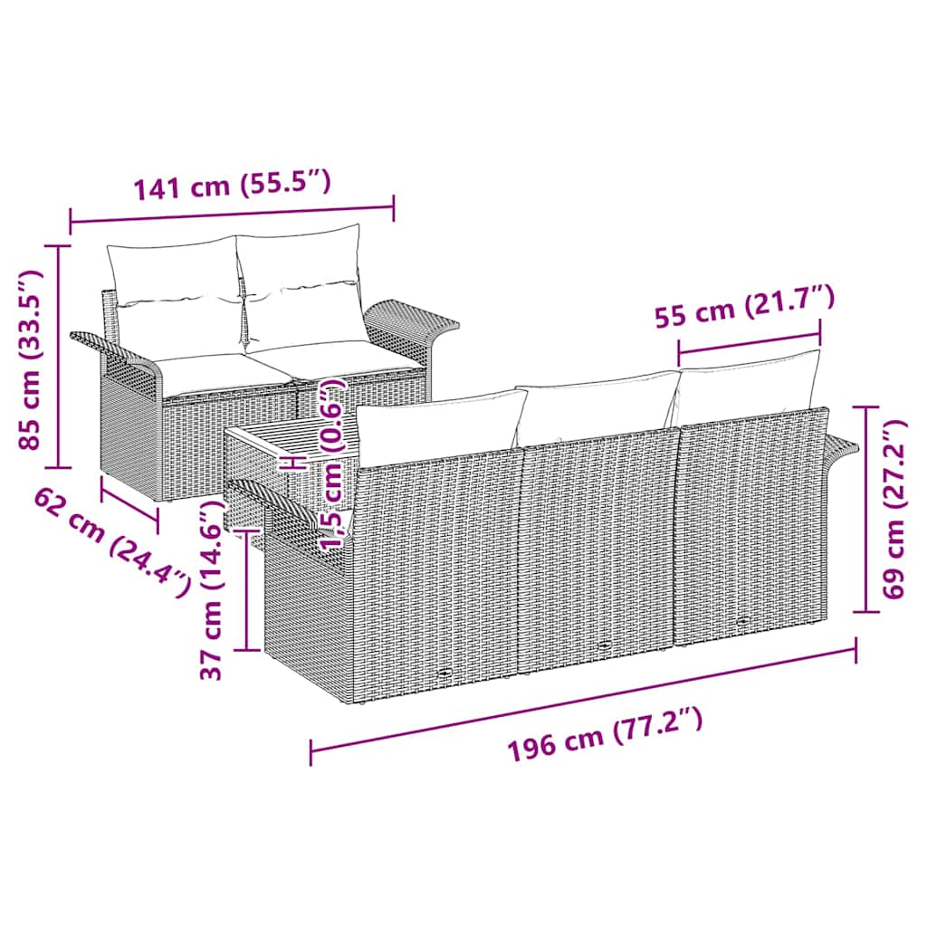 Gartensofa-set mit Kissen 6 pcs Schwarz Poly-Rattan