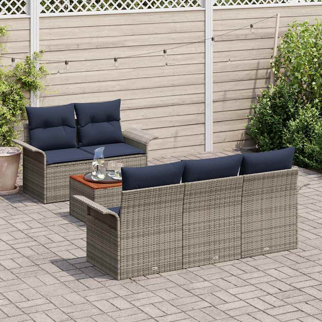 Gartensofa-set mit Kissen 6 pcs Grau Poly-Rattan