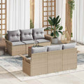 Gartensofa-set mit Kissen 7 pcs Beige Poly-Rattan