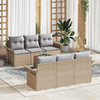 Gartensofa-set mit Kissen 7 pcs Beige Poly-Rattan