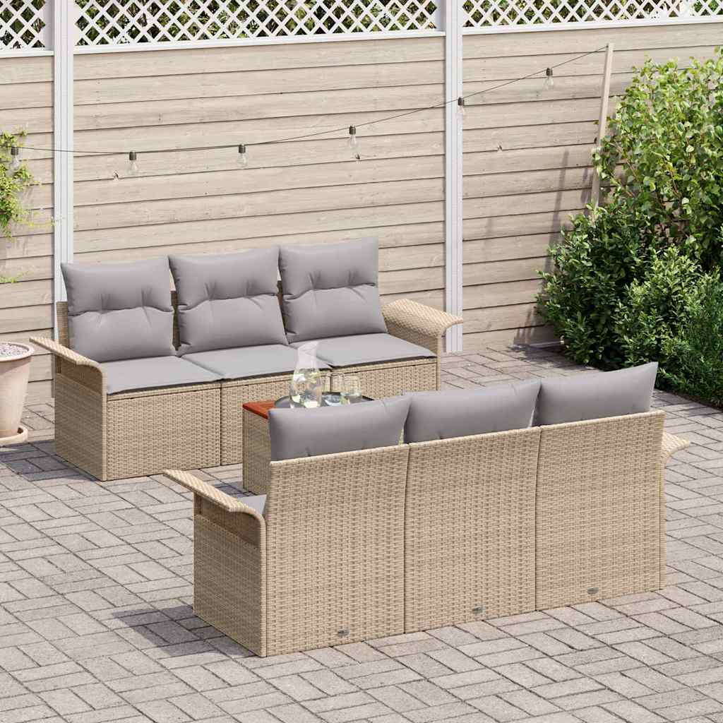 Gartensofa-set mit Kissen 7 pcs Beige Poly-Rattan