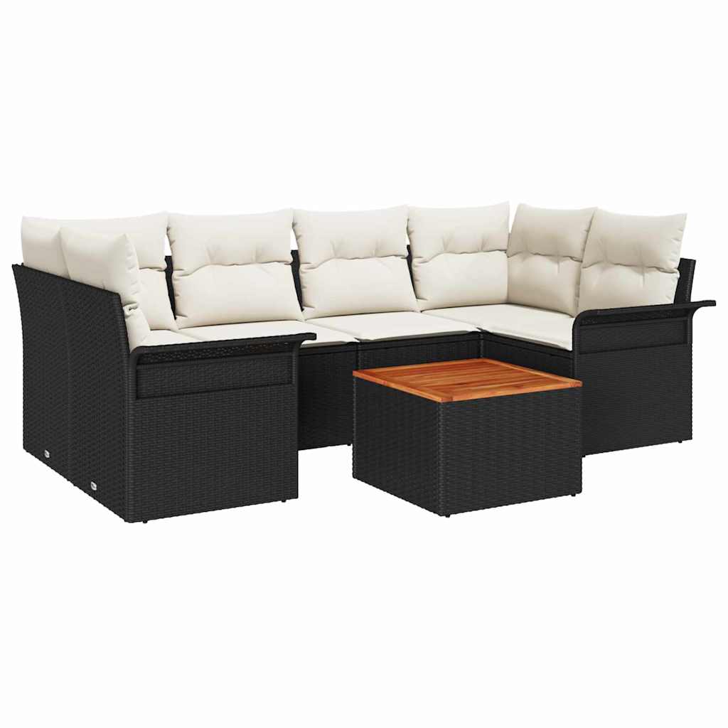 Gartensofa-set mit Kissen 7 pcs Schwarz Poly-Rattan