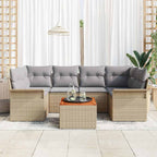 Gartensofa-set mit Kissen 7 pcs Beige Poly-Rattan