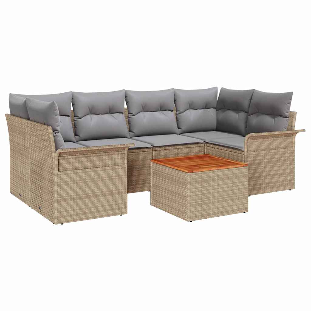 Gartensofa-set mit Kissen 7 pcs Beige Poly-Rattan
