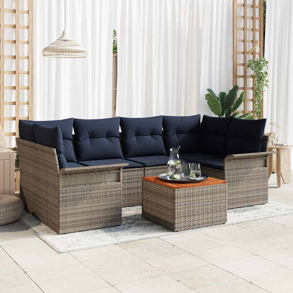 Gartensofa-set mit Kissen 7 pcs Grau Poly-Rattan