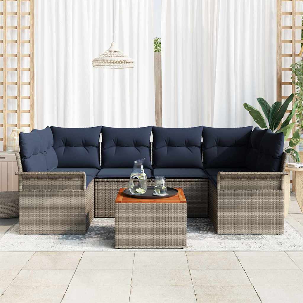 Gartensofa-set mit Kissen 7 pcs Grau Poly-Rattan