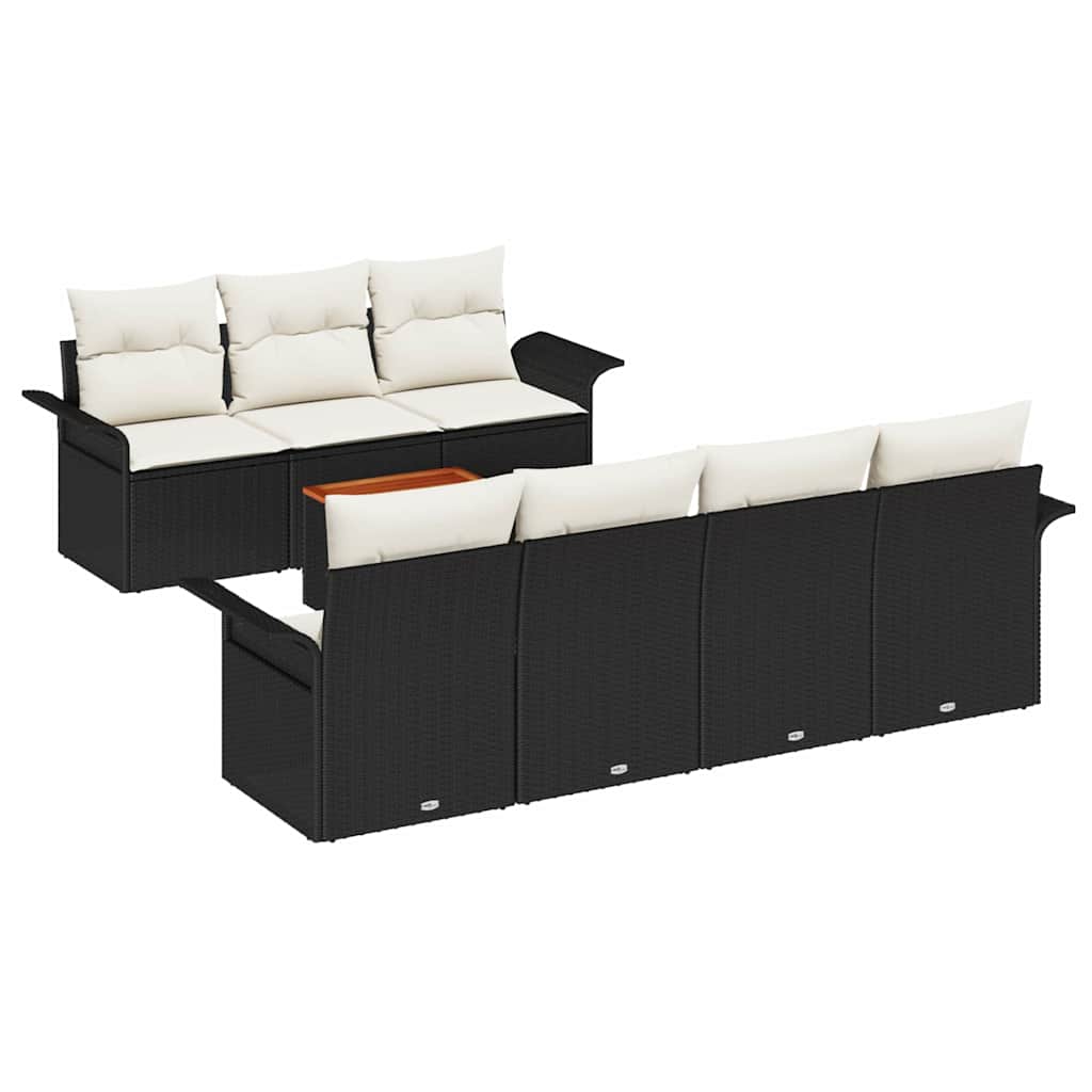 Gartensofa-set mit Kissen 8 pcs Schwarz Poly-Rattan
