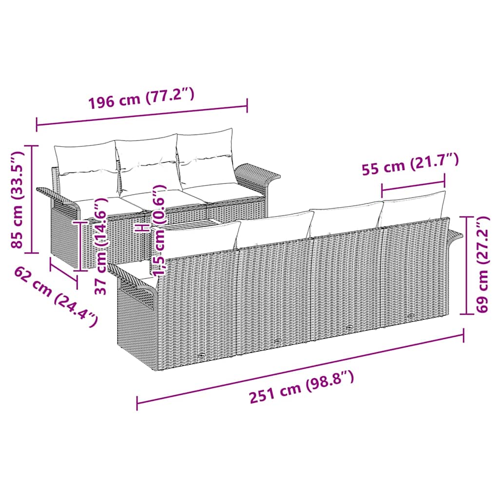 Gartensofa-set mit Kissen 8 pcs Schwarz Poly-Rattan