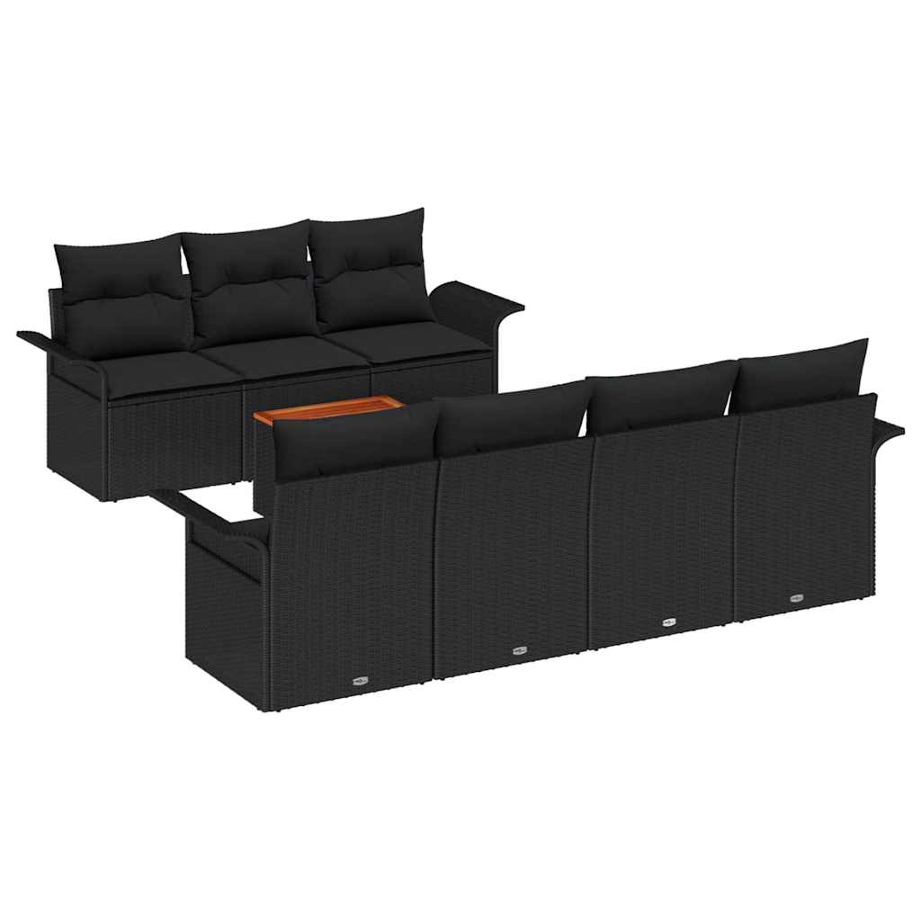 Gartensofa-set mit Kissen 8 pcs Schwarz Poly-Rattan