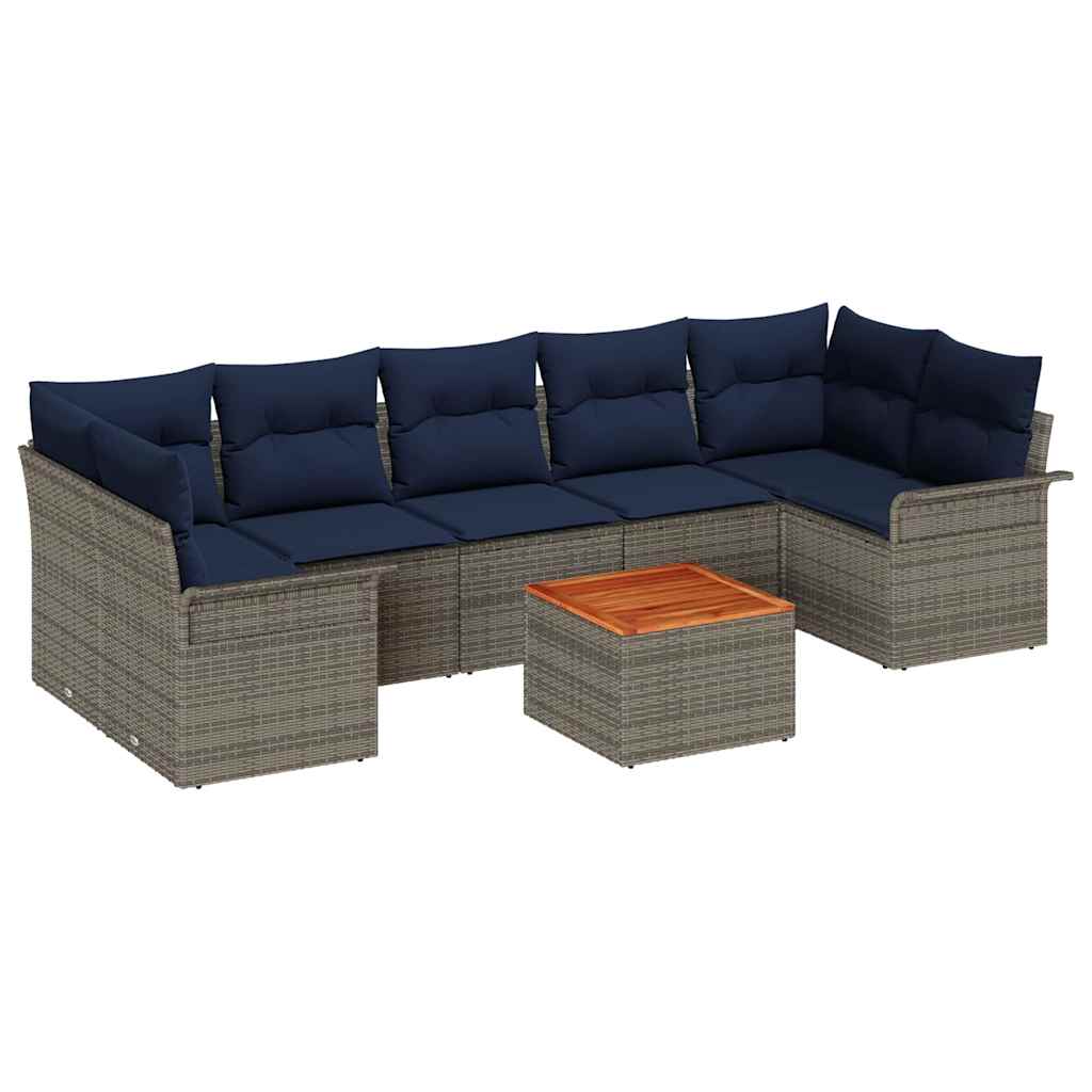 Gartensofa-set mit Kissen 8 pcs Grau Poly-Rattan