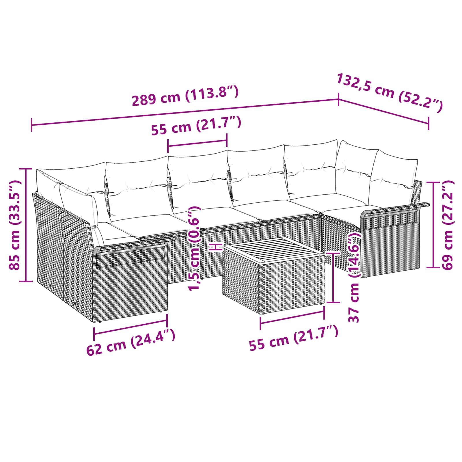 Gartensofa-set mit Kissen 8 pcs Grau Poly-Rattan