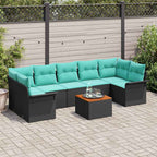 Gartensofa-set mit Kissen 8 pcs Schwarz Poly-Rattan