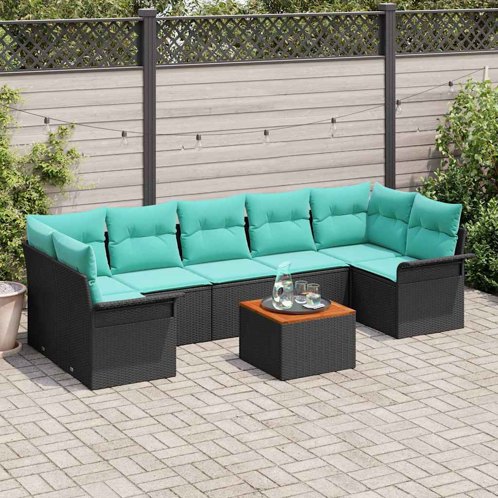 Gartensofa-set mit Kissen 8 pcs Schwarz Poly-Rattan