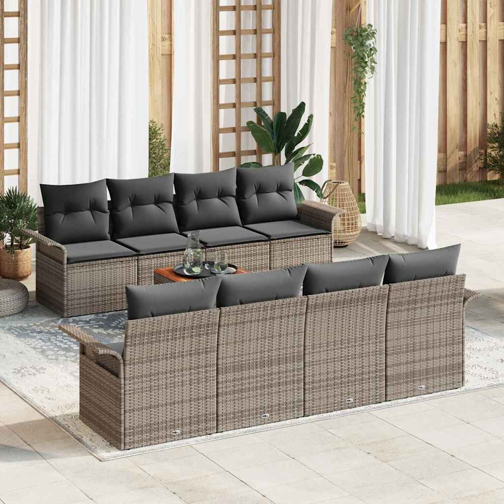 Gartensofa-set mit Kissen 9 pcs Grau Poly-Rattan