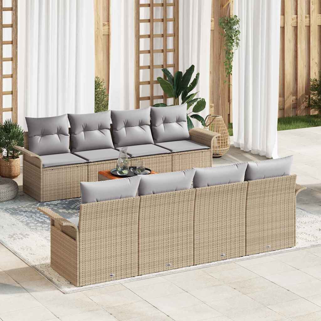 Gartensofa-set mit Kissen 9 pcs Beige Poly-Rattan
