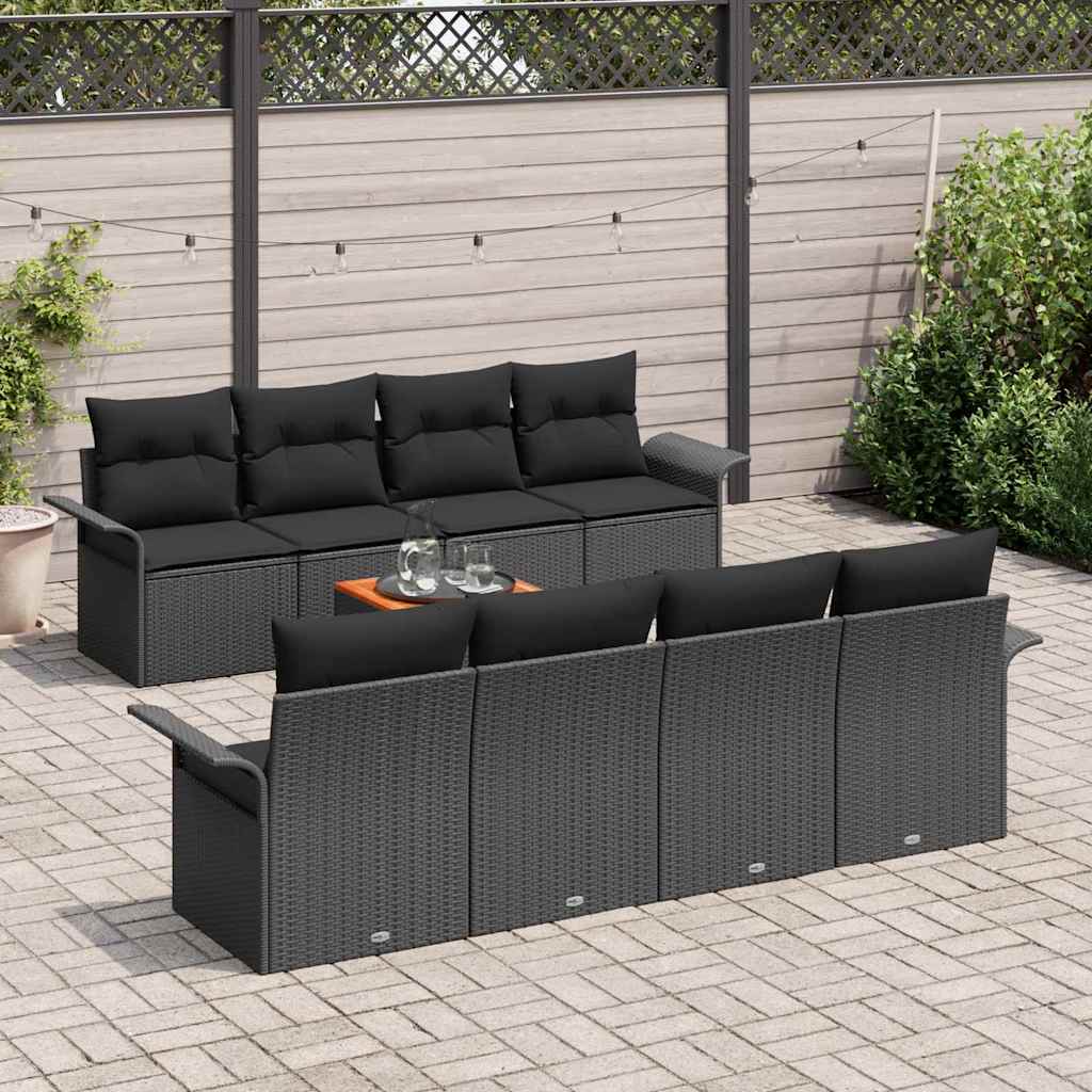 Gartensofa-set mit Kissen 9 pcs Schwarz Poly-Rattan