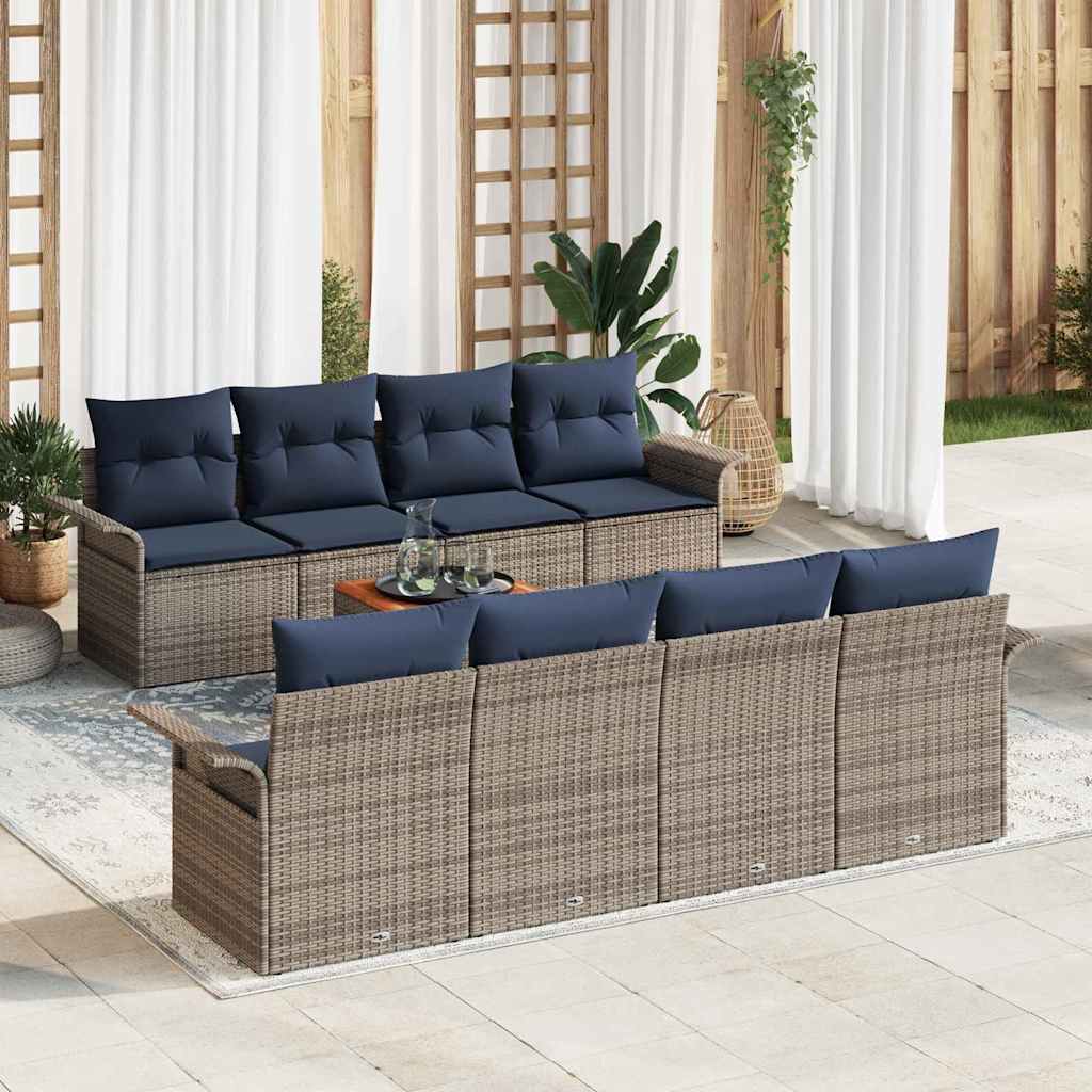 Gartensofa-set mit Kissen 9 pcs Grau Poly-Rattan