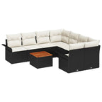 Gartensofa-set mit Kissen 9 pcs Schwarz Poly-Rattan