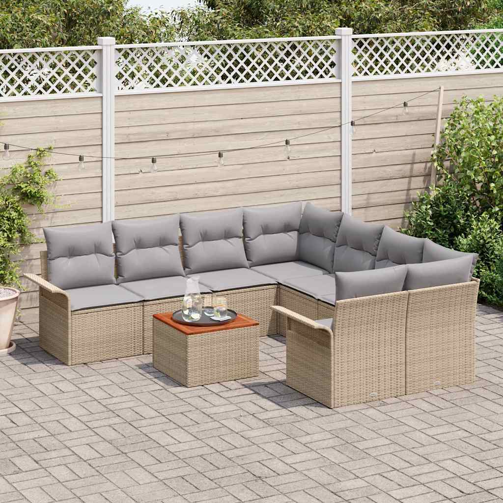 Gartensofa-set mit Kissen 9 pcs Beige Poly-Rattan