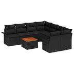 Gartensofa-set mit Kissen 9 pcs Schwarz Poly-Rattan