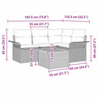 Gartensofa-set mit Kissen 5 pcs Grau Poly-Rattan