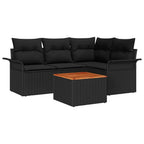 Gartensofa-set mit Kissen 5 pcs Schwarz Poly-Rattan