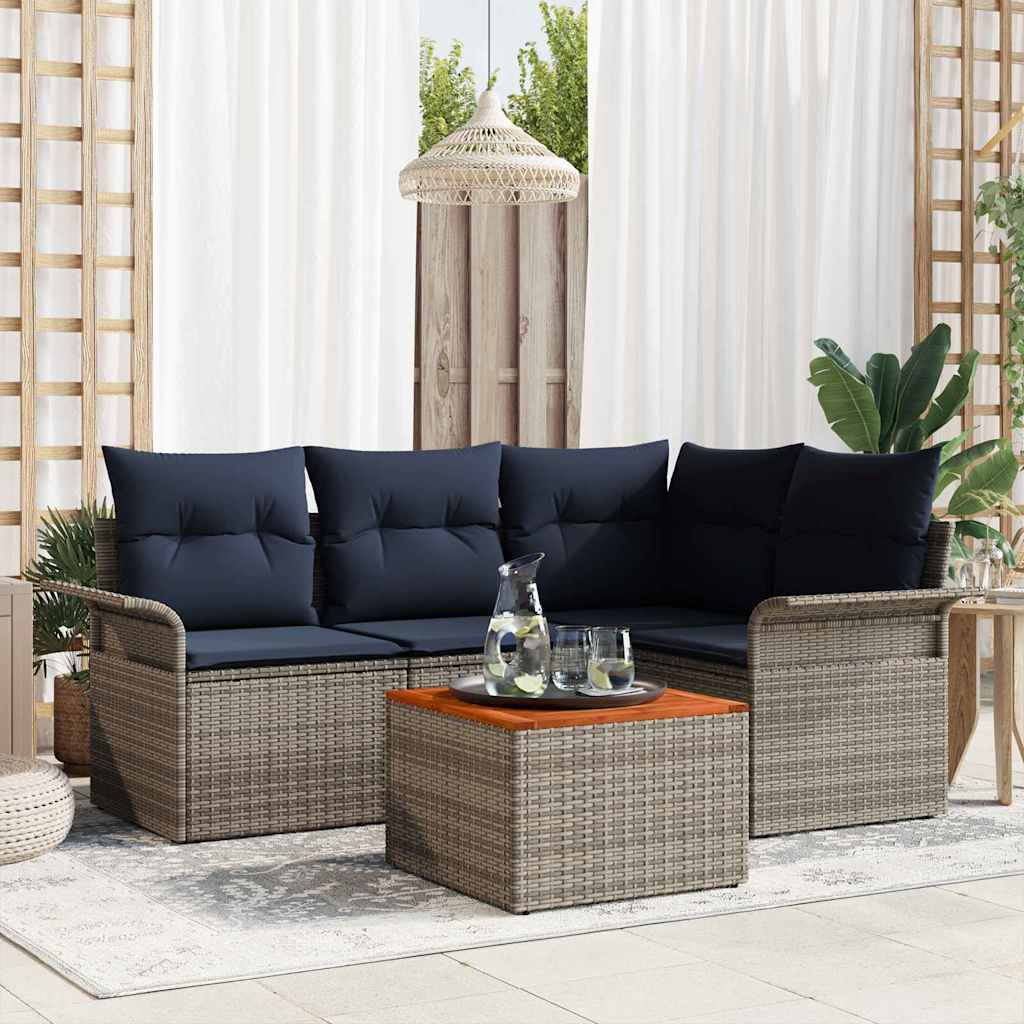 Gartensofa-set mit Kissen 5 pcs Grau Poly-Rattan