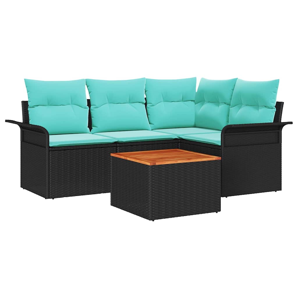 Gartensofa-set mit Kissen 5 pcs Schwarz Poly-Rattan