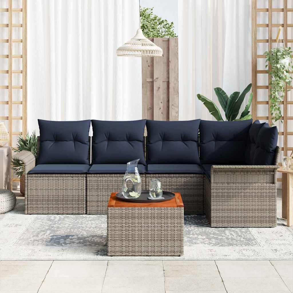 Gartensofa-set mit Kissen 6 pcs Grau Poly-Rattan