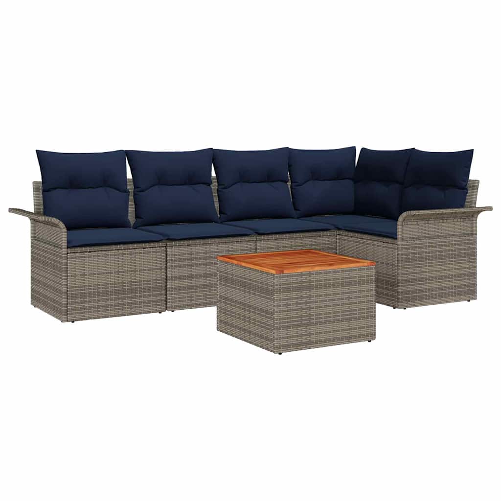 Gartensofa-set mit Kissen 6 pcs Grau Poly-Rattan