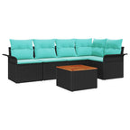 Gartensofa-set mit Kissen 6 pcs Schwarz Poly-Rattan