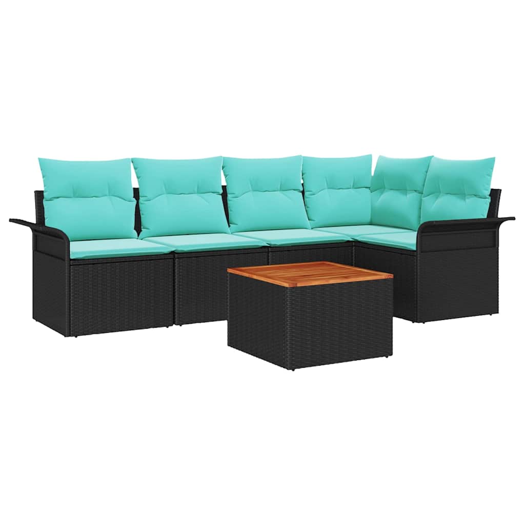 Gartensofa-set mit Kissen 6 pcs Schwarz Poly-Rattan
