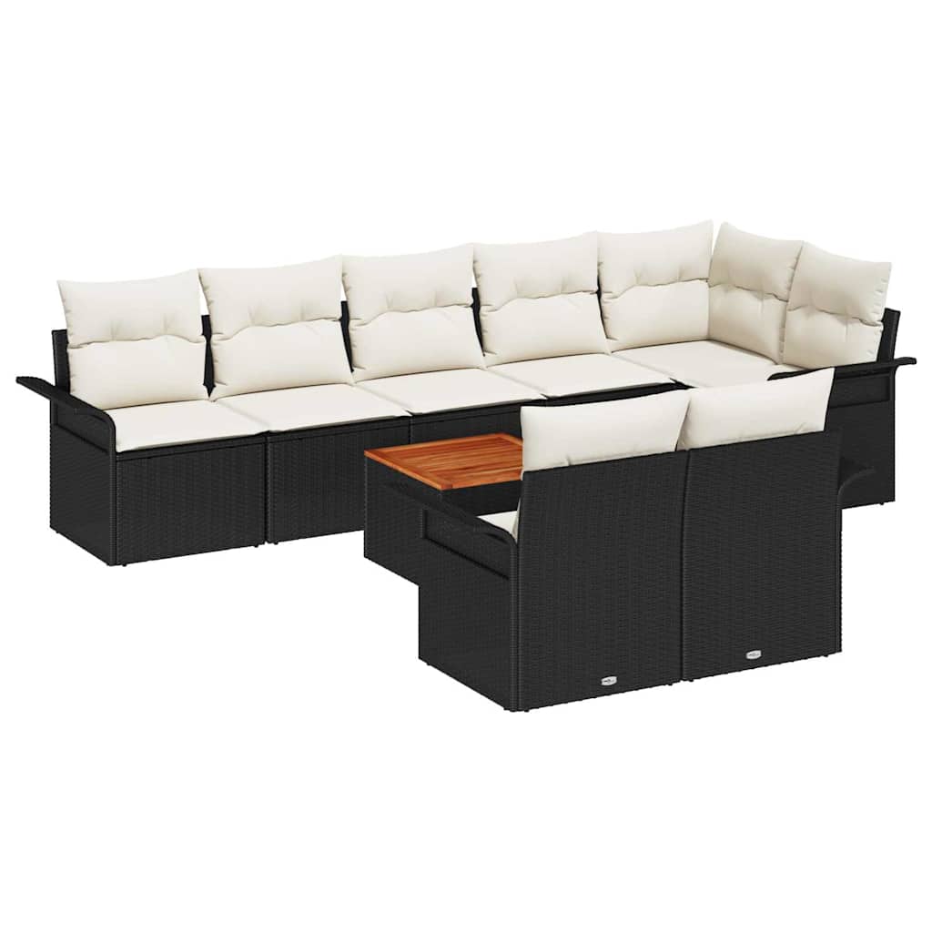 Gartensofa-set mit Kissen 9 pcs Schwarz Poly-Rattan