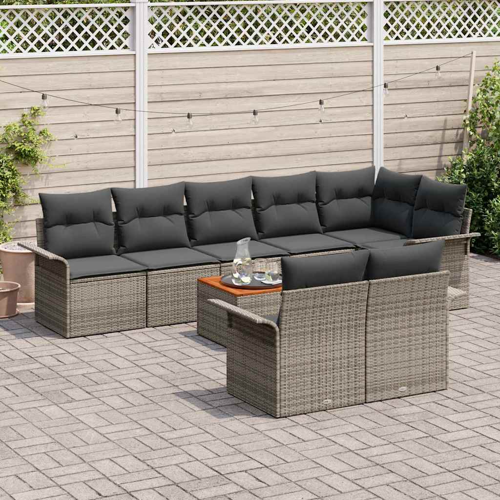 Gartensofa-set mit Kissen 9 pcs Grau Poly-Rattan