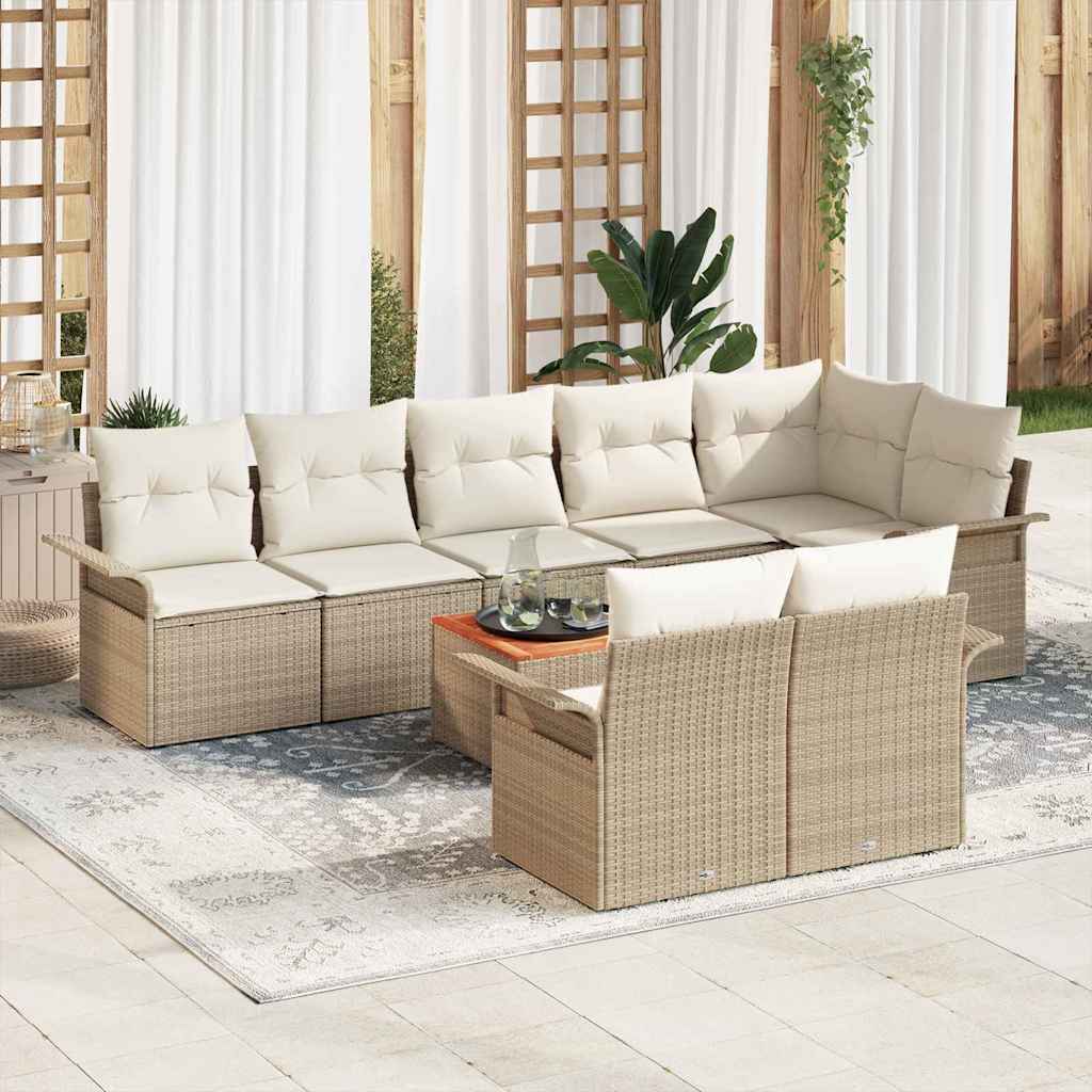 Gartensofa-set mit Kissen 9 pcs Beige Poly-Rattan