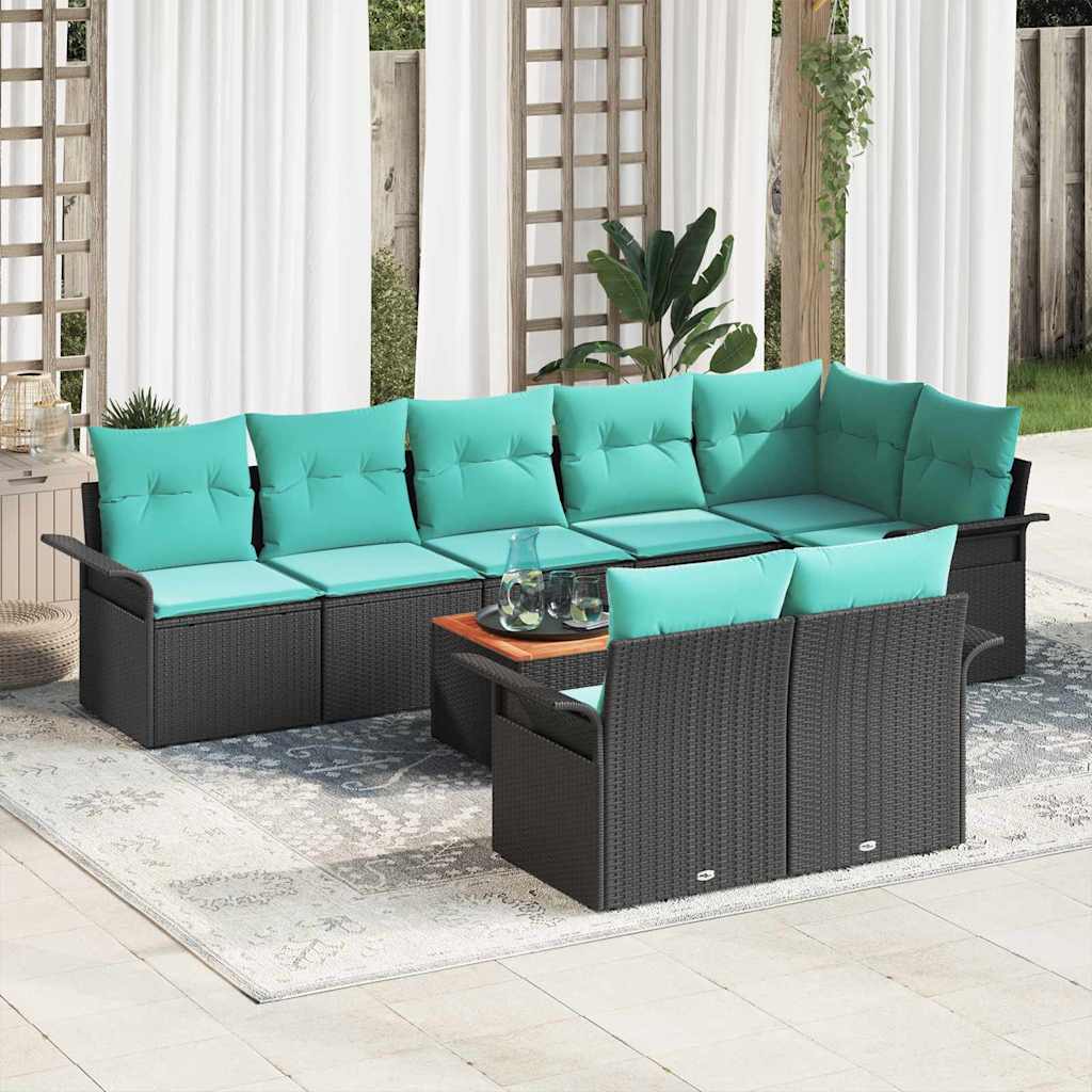 Gartensofa-set mit Kissen 9 pcs Schwarz Poly-Rattan