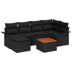 Gartensofa-set mit Kissen 7 pcs Schwarz Poly-Rattan
