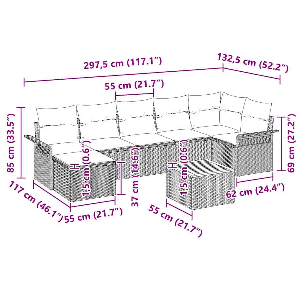 Gartensofa-set mit Kissen 8 pcs Grau Poly-Rattan