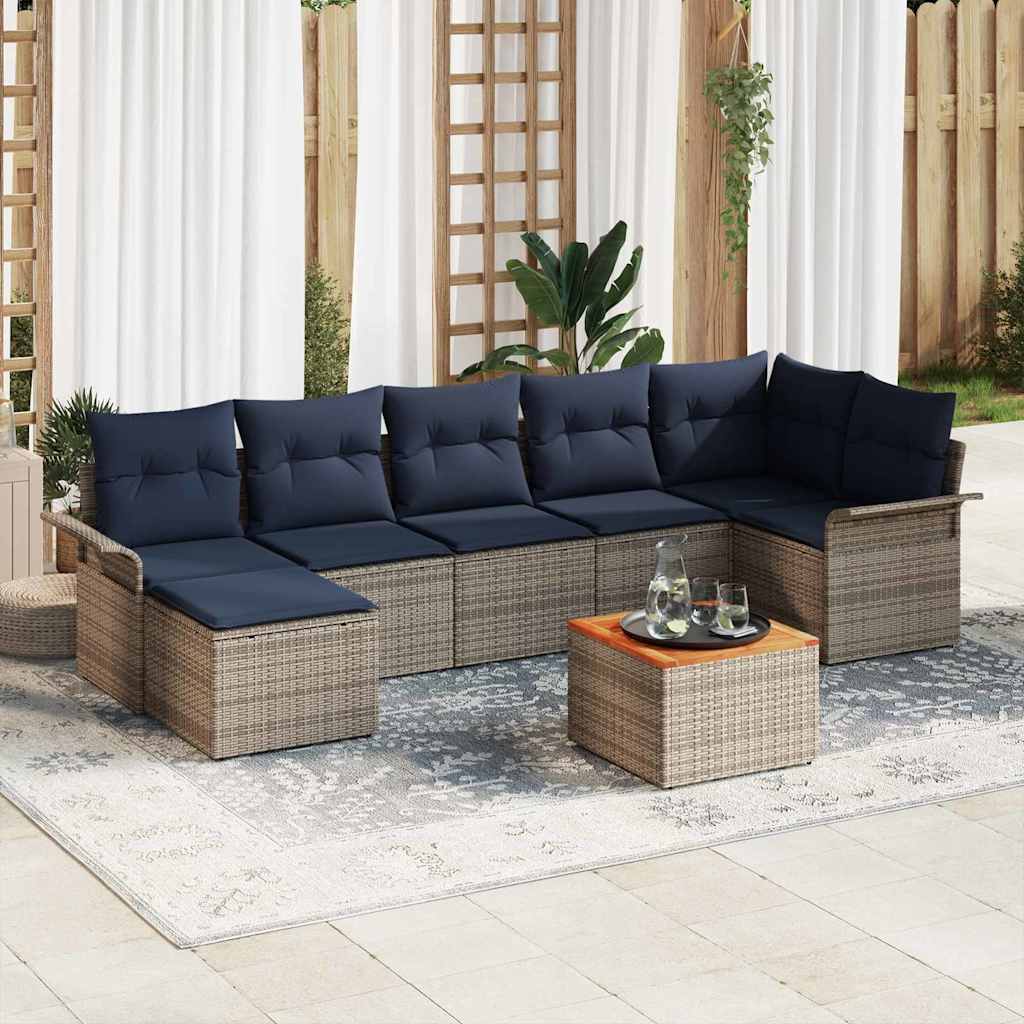 Gartensofa-set mit Kissen 8 pcs Grau Poly-Rattan