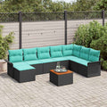 Gartensofa-set mit Kissen 9 pcs Schwarz Poly-Rattan