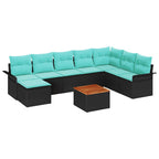Gartensofa-set mit Kissen 9 pcs Schwarz Poly-Rattan