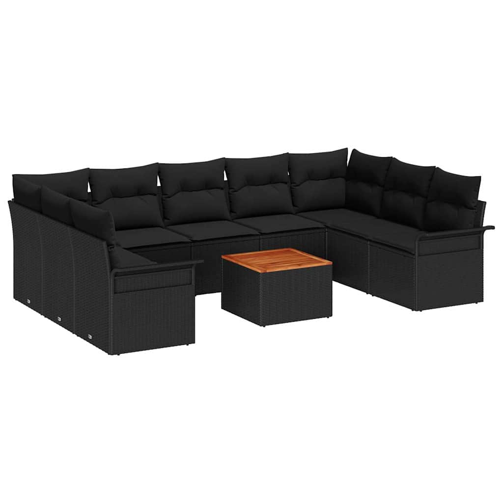 Gartensofa-set mit Kissen 10 pcs Schwarz Poly-Rattan