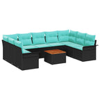 Gartensofa-set mit Kissen 10 pcs Schwarz Poly-Rattan