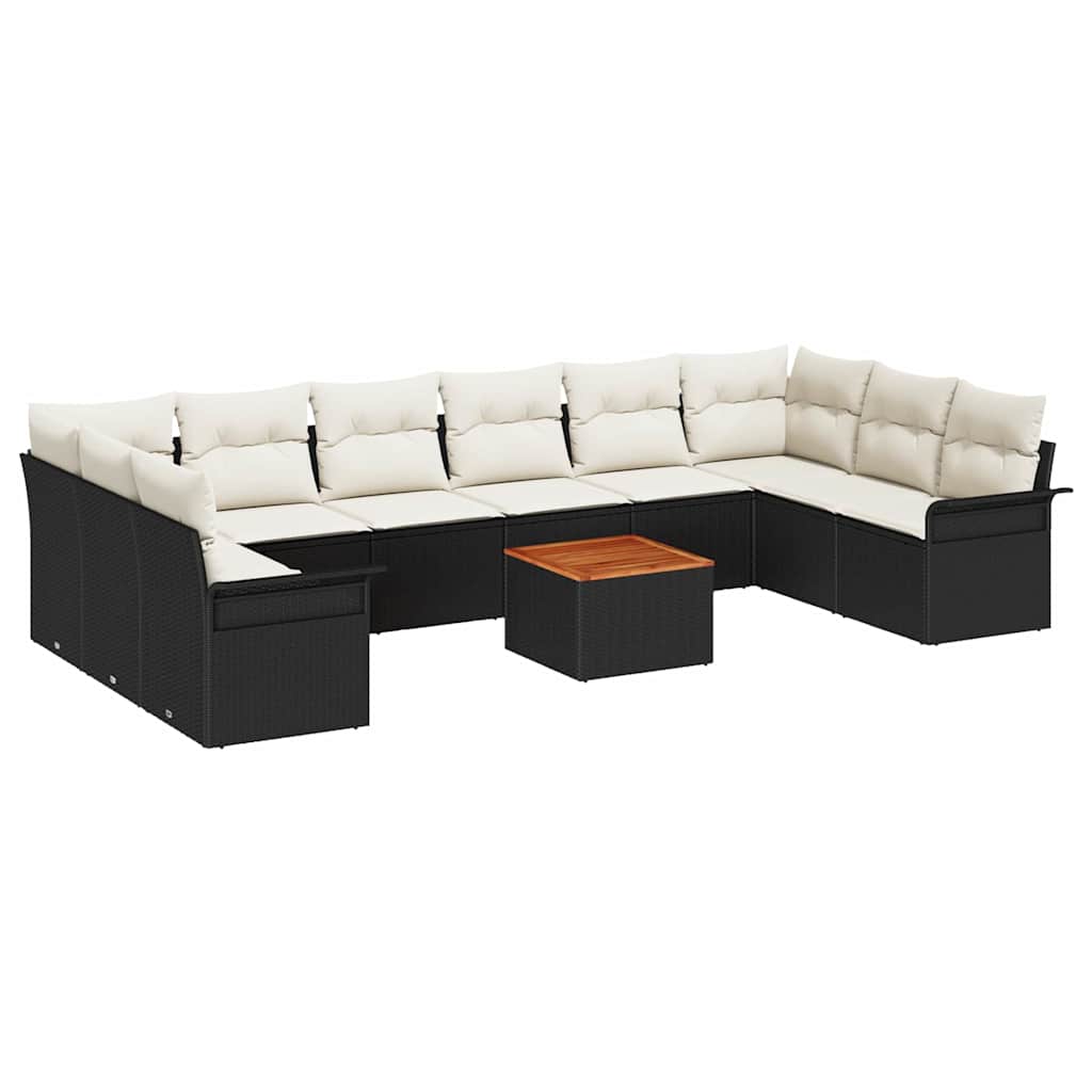 Gartensofa-set mit Kissen 11 pcs Schwarz Poly-Rattan