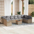 Gartensofa-set mit Kissen 11 pcs Beige Poly-Rattan
