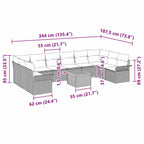Gartensofa-set mit Kissen 11 pcs Schwarz Poly-Rattan