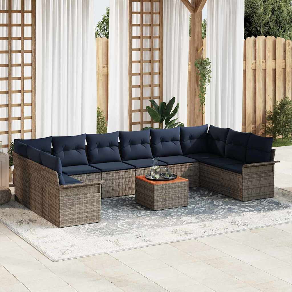 Gartensofa-set mit Kissen 11 pcs Grau Poly-Rattan